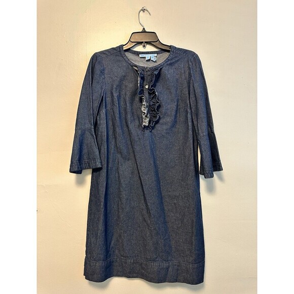 Draper James Women's 6 Denim Dress The Chambray Ruffle Bell Sleeve Shift - Picture 1 of 6